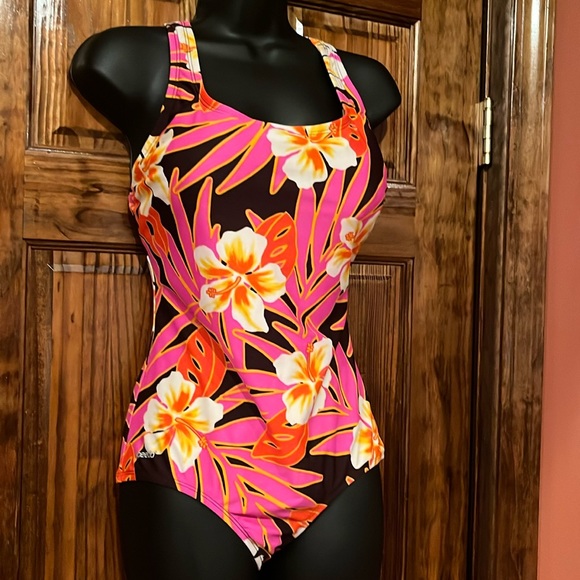 Tropical Floral  Racer back One Piece Swimsuit - Picture 1 of 5